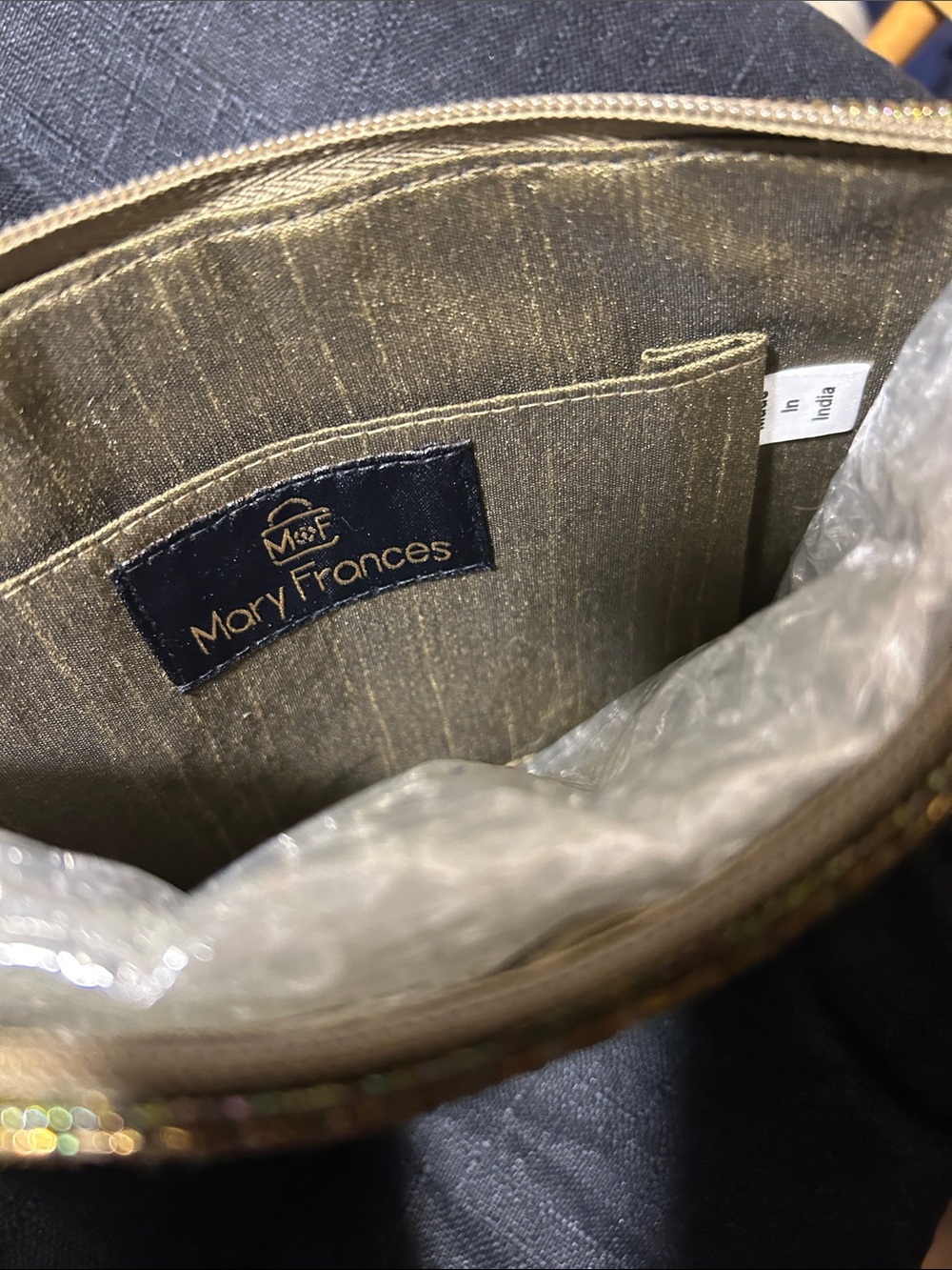 Mary Francis HAND BEADED Velvet Crossbody Clutch Olive Green BRAND NEW WITH TAG - Picture 6 of 16